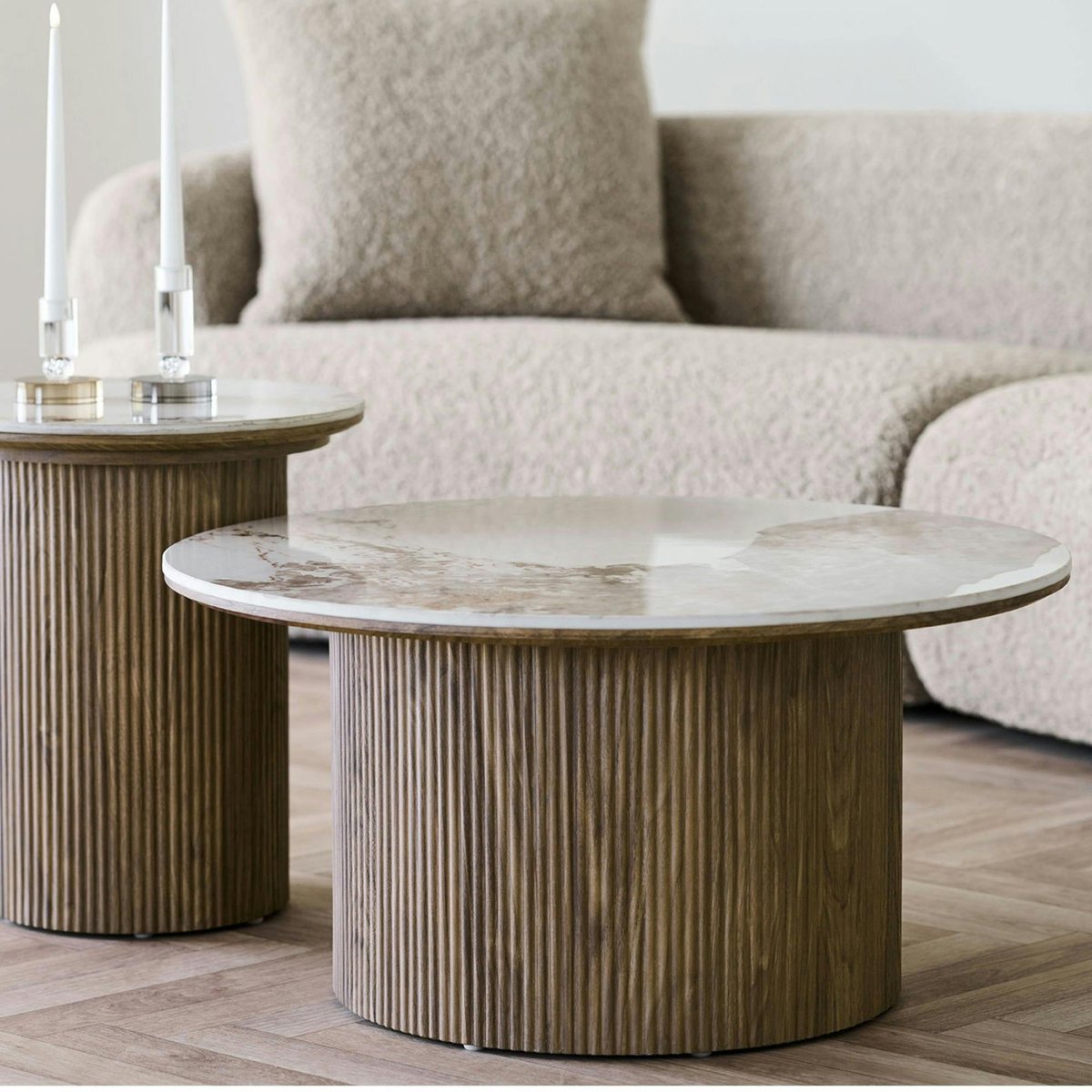 Table basse ronde en céramique effet marbre Ø80 cm PRATO blanc, PIER IMPORT