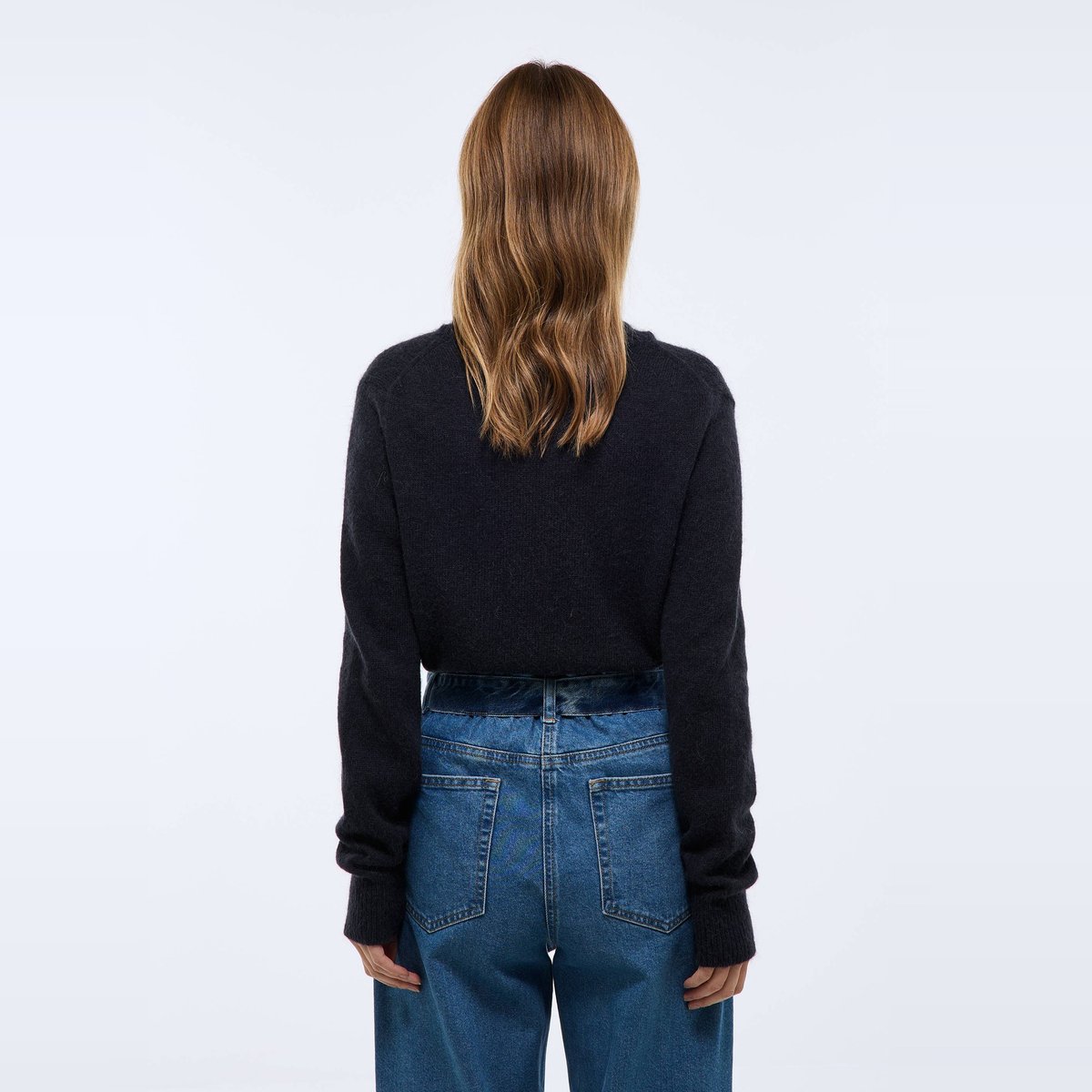 Pull col rond ample en cachemire marine, MONOPRIX