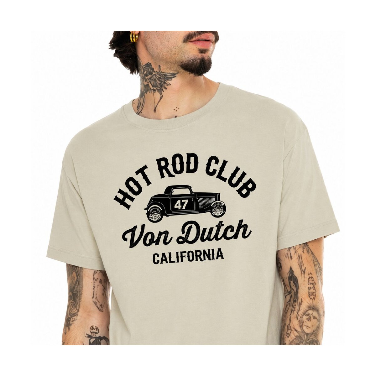 Tee shirt coton LOG beige/noir, VON DUTCH