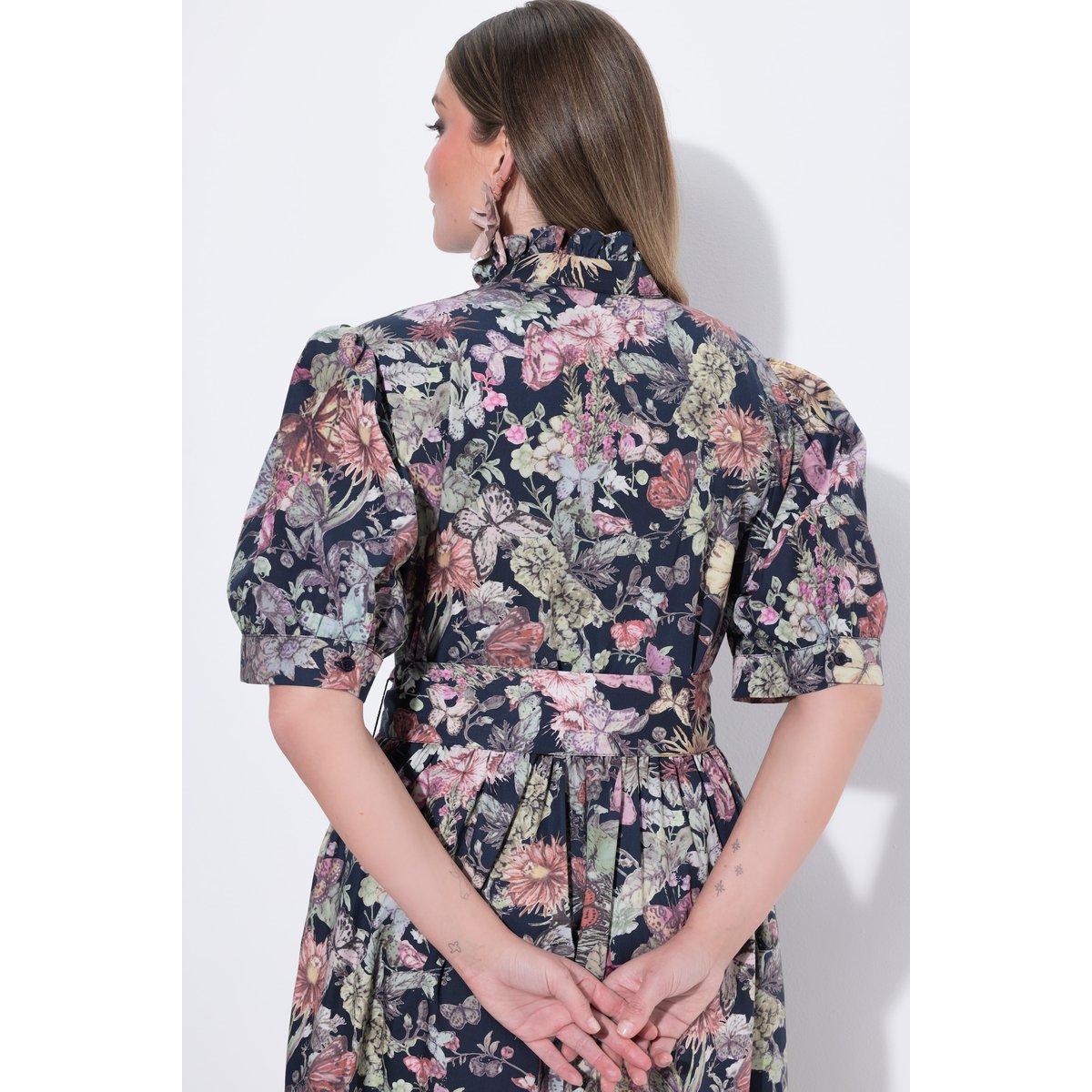 Robe longue à coupe en A, manches courtes marine, ULLA POPKEN