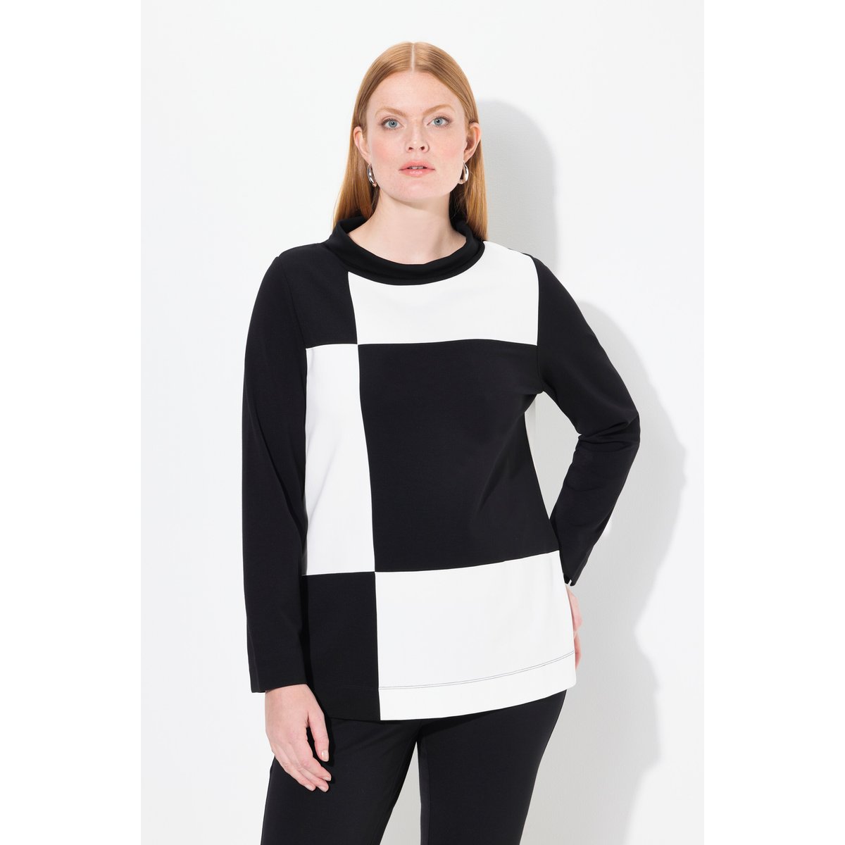 Sweat-shirt en modal mélangé à carreaux noir, ULLA POPKEN