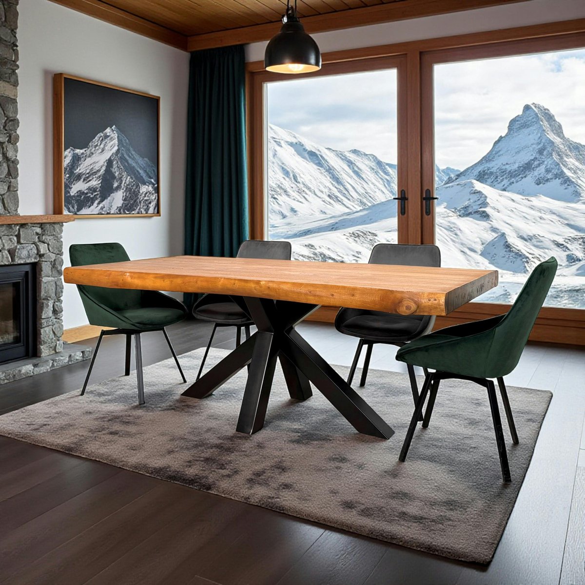 Table à manger style contemporain bois métal pied mikado plateau teck 200x110cm TIMOR bois naturel, PIER IMPORT