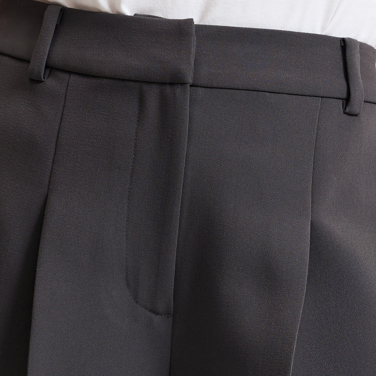 Bermudas largas con pinzas de poliviscosa antracita, LA REDOUTE COLLECTIONS