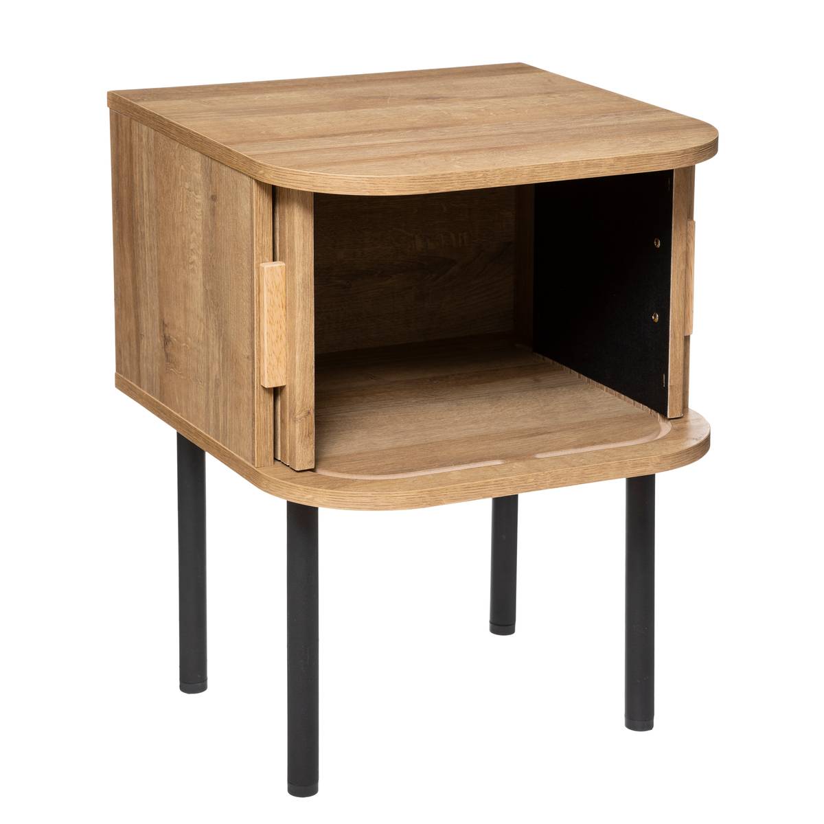 Table de chevet 2 portes coulissantes effet chêne COLVA beige, ATMOSPHERA