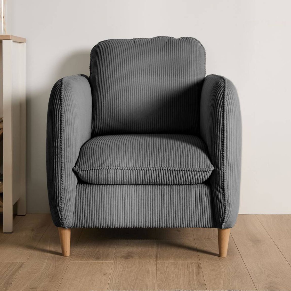 Fauteuil velours côtelé - PORTIMO gris, CAMIF
