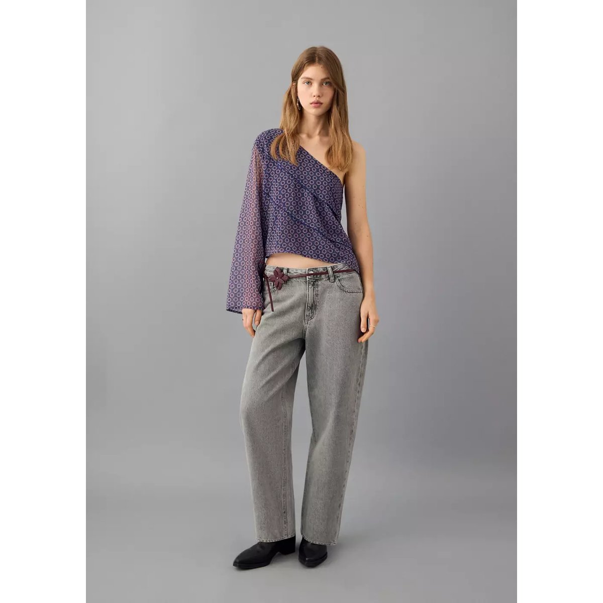 Blouse asymétrique imprimée bleu marine foncé, MANGO TEEN