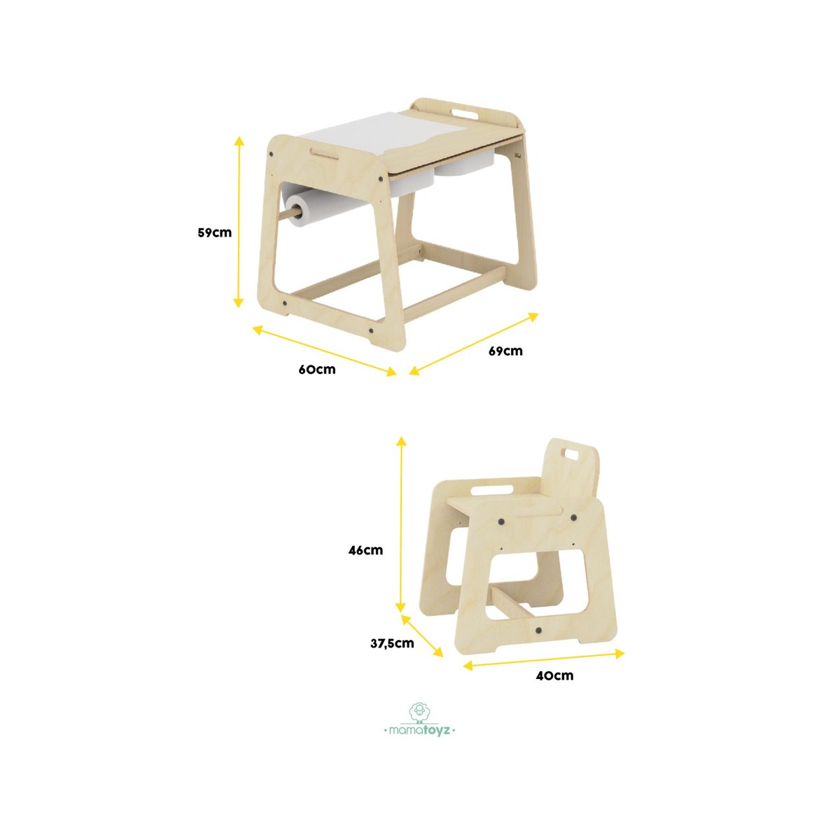 Bureau en bois avec chaise pour enfant MyTable beige, MAMATOYS