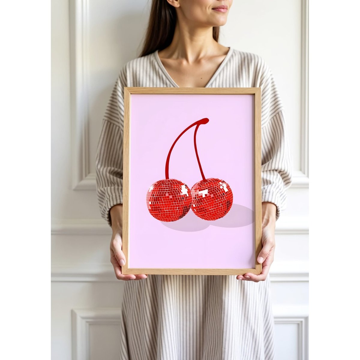 Affiche Cerises Boules Disco blanc, L'AFFICHERIE