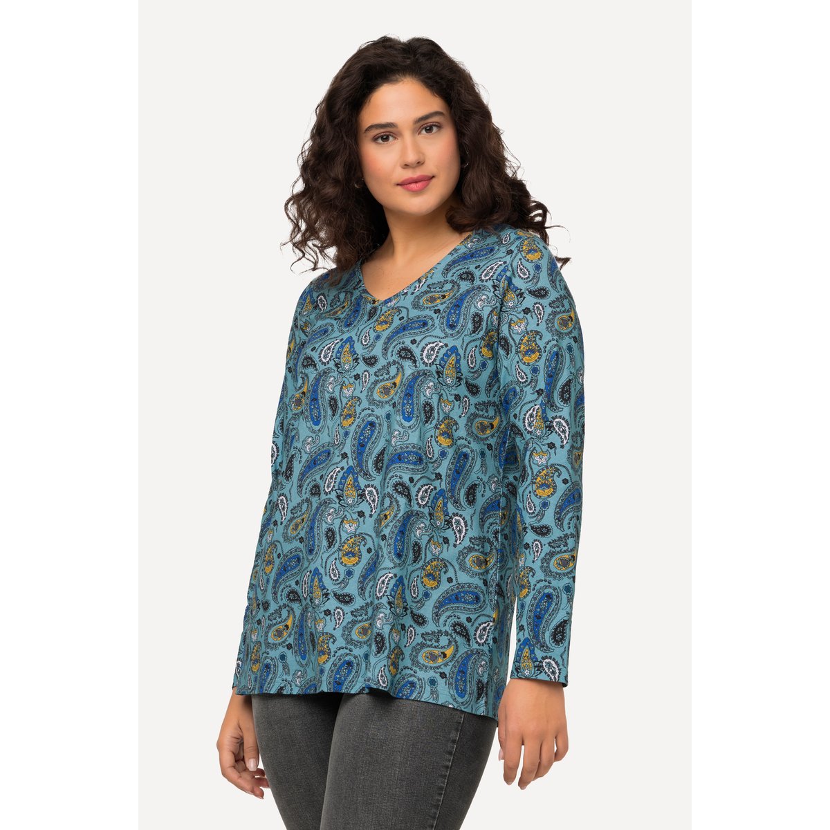 T-shirt motif cachemire à col en glace bleue, ULLA POPKEN