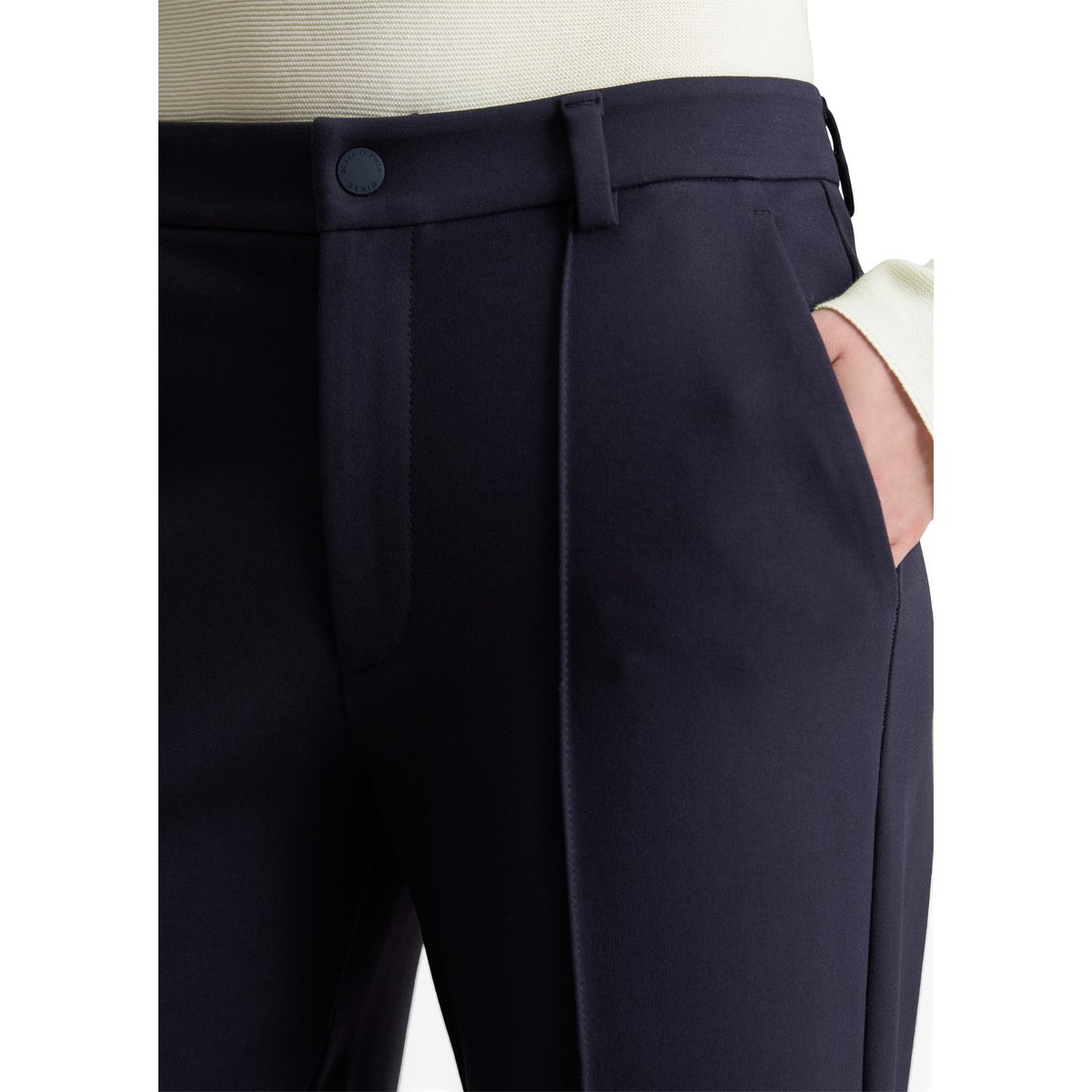 Pantalon droit en jersey en qualité interlock compacte bleu foncé, MARC O’POLO DENIM