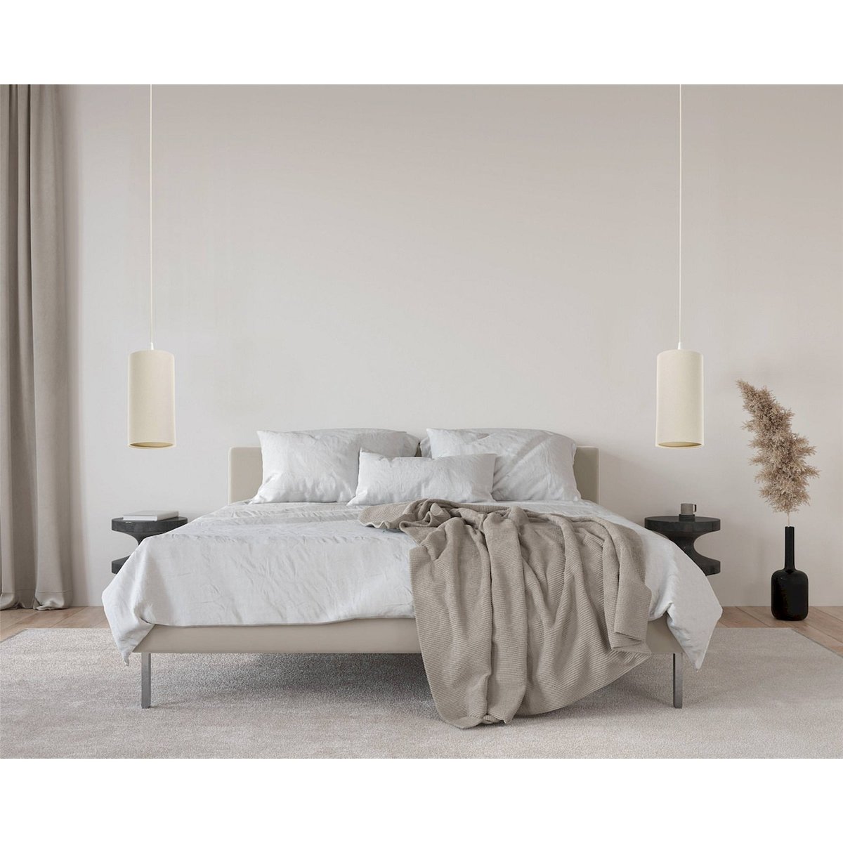 Suspension en lin rond Boho Elegant lin naturel et rotin clair, BPS KONCEPT