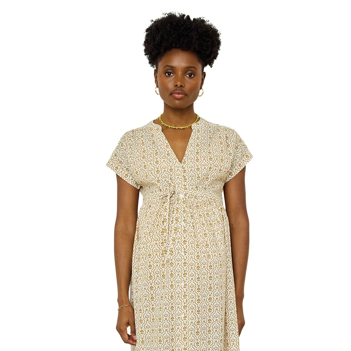 Robe longue boutonnée grossesse coton bio écru, VERTBAUDET