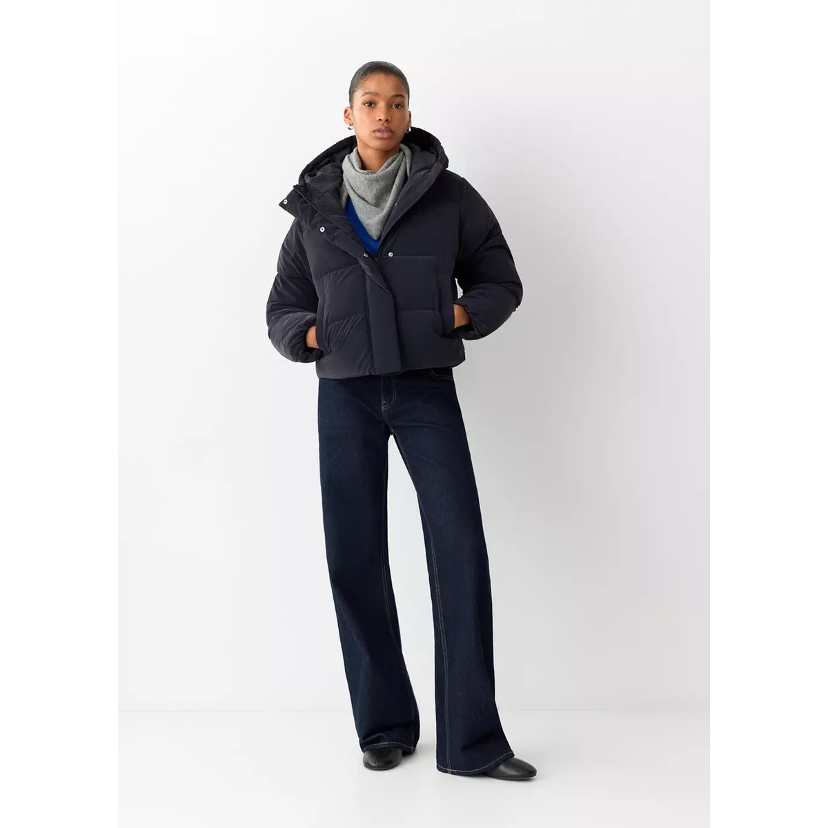 Anorak enduit à capuche bleu marine, MANGO TEEN