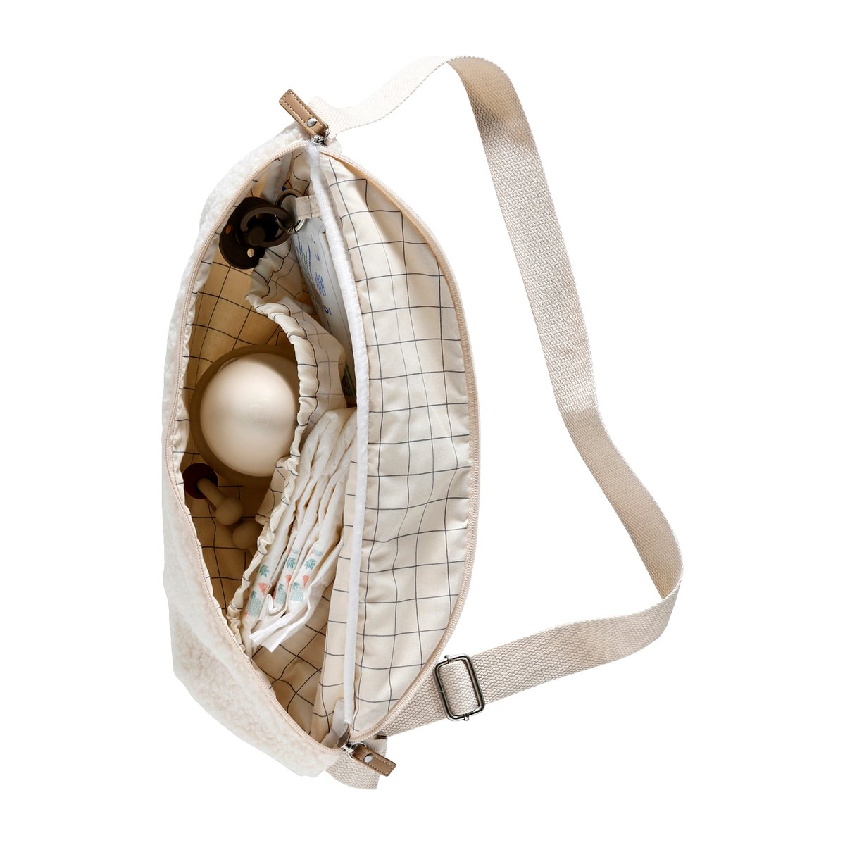 Sac banane XXL en sherpa écru, VERTBAUDET