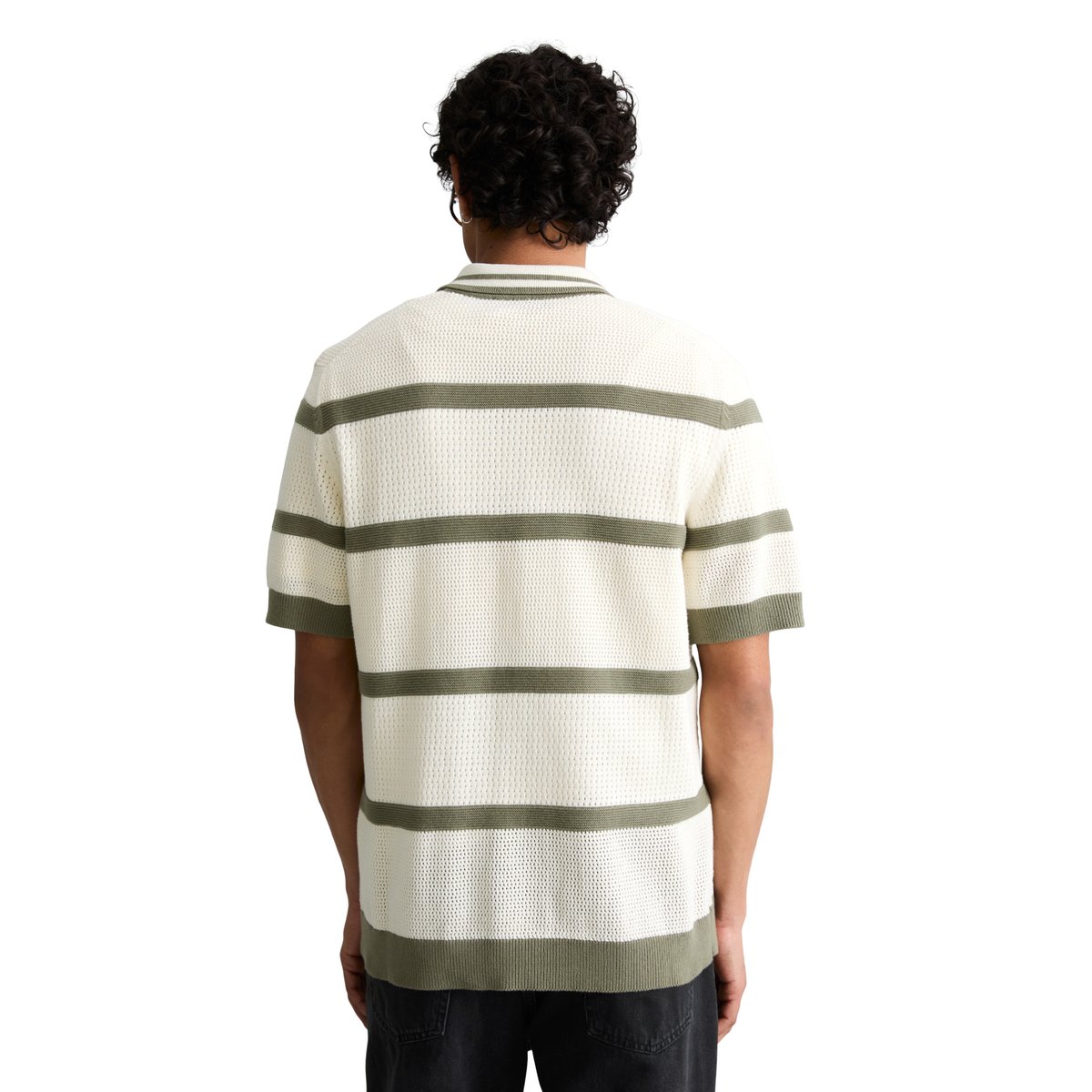 Polo en tricot régulier avec des variations de tricot et des rayures blanc/vert, MARC O’POLO DENIM