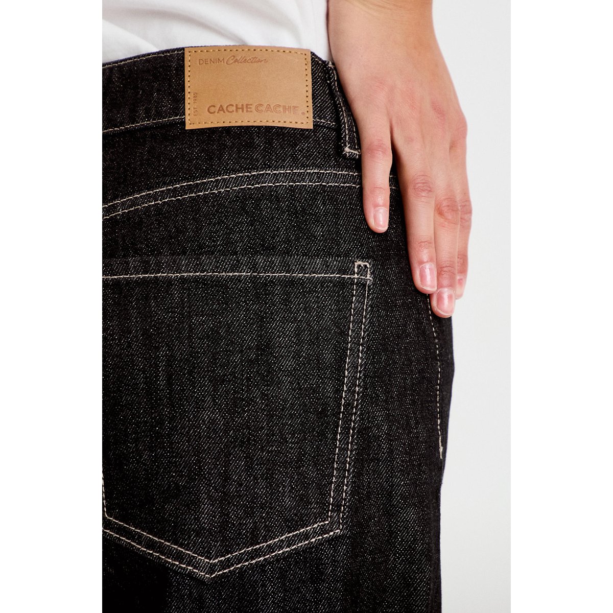 Jean wide leg taille basse denim noir, CACHE CACHE