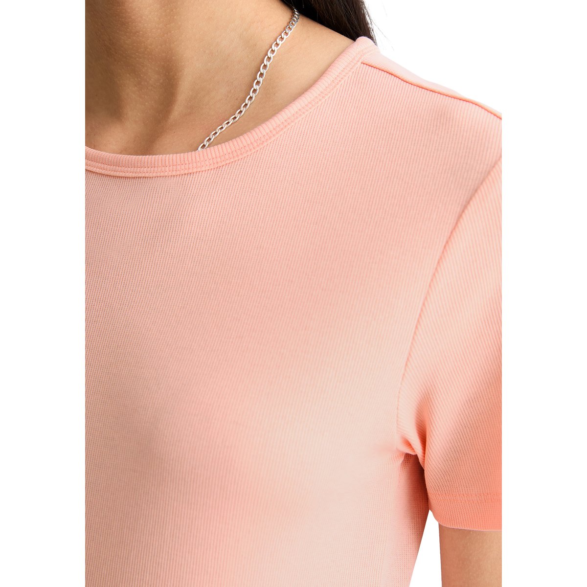 T-shirt slim en jersey côtelé doux rose pale, MARC O’POLO DENIM