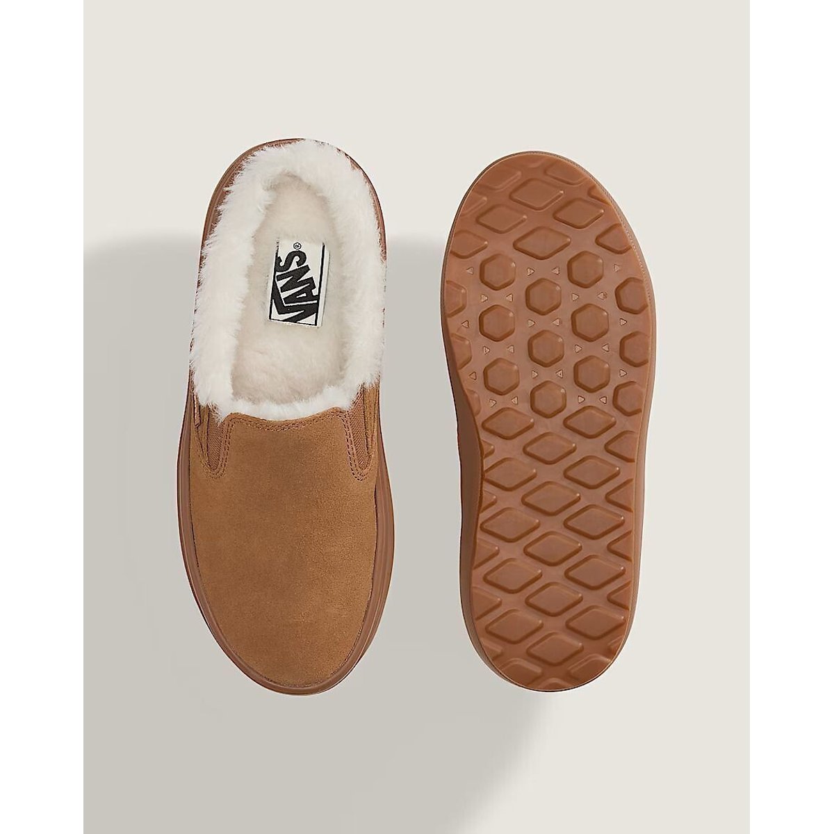 Sabots MULES PLATFORM fourrées beige, VANS
