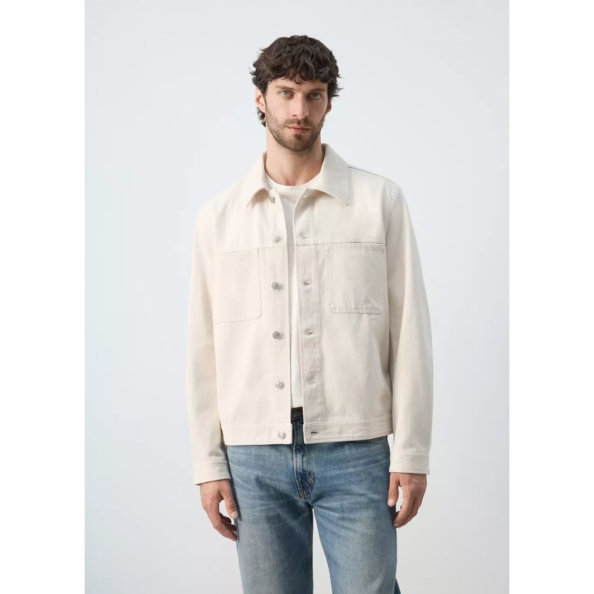 Blouson en jean 100 % coton à poches écru, MANGO MAN