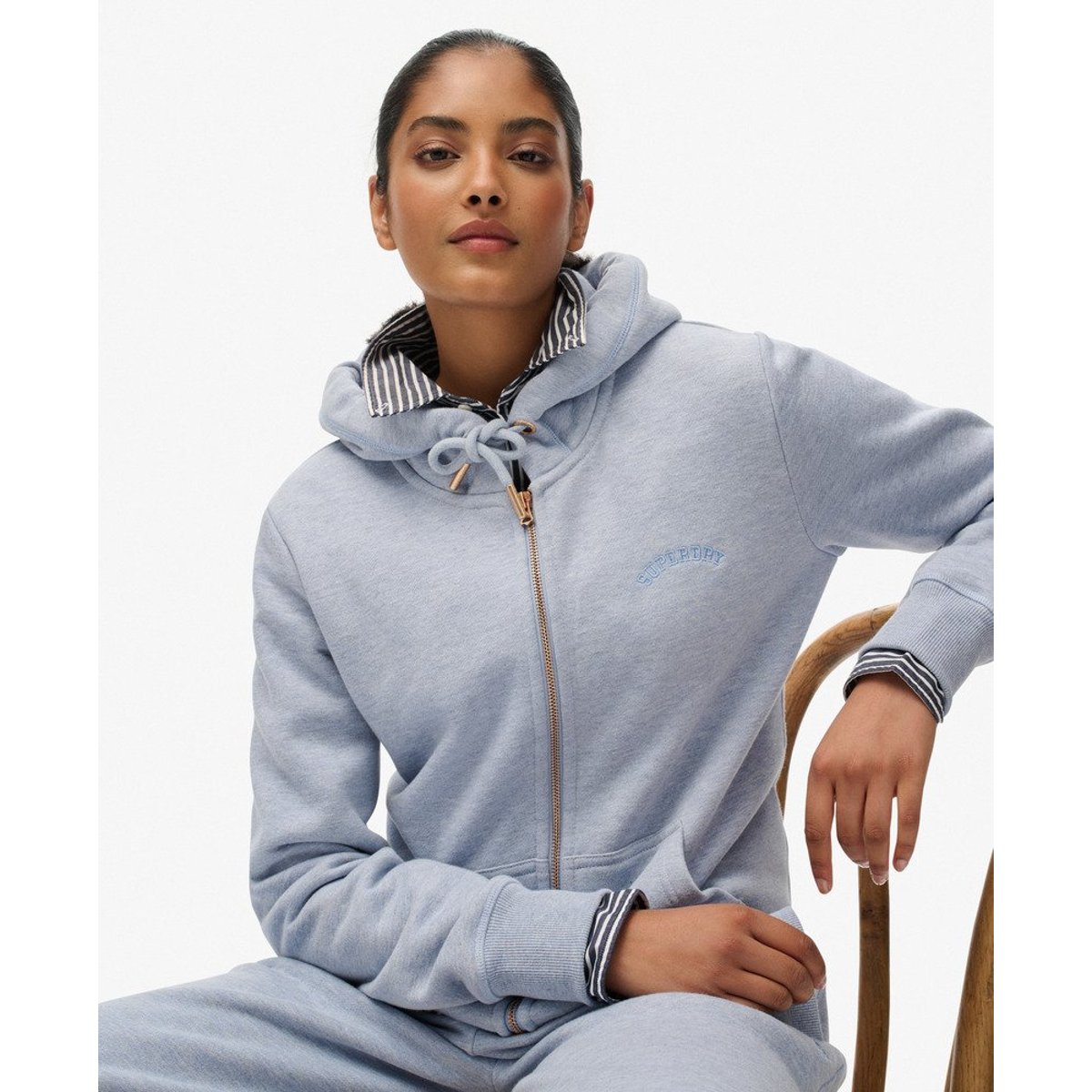 Sweat à capuche bleu brouillard chiné, SUPERDRY