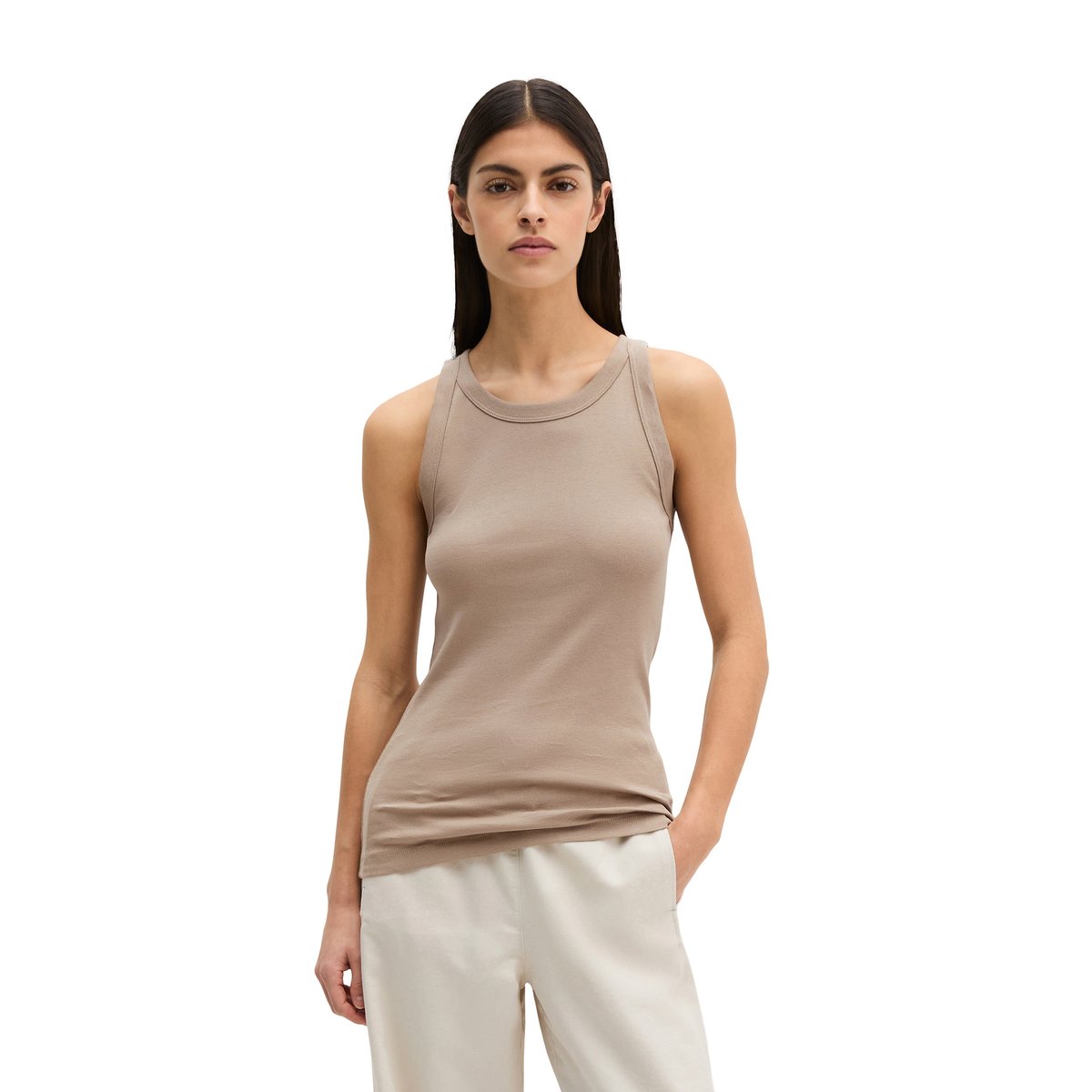 Débardeur regular en jersey de coton organique rib beige, MARC O'POLO
