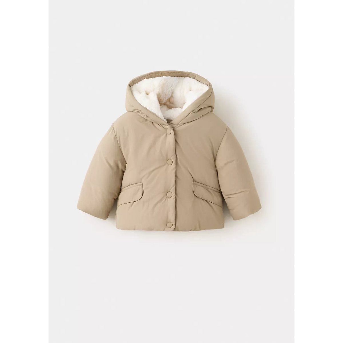 Anorak matelassé imitation fourrure marron moyen, MANGO BABY