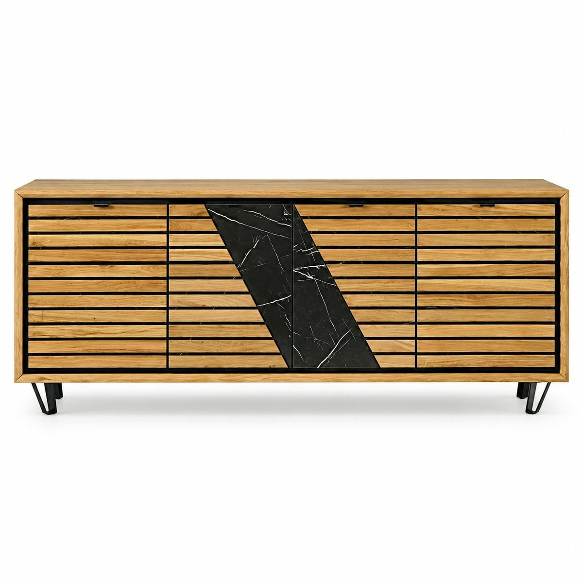 Buffet design en bois de chêne finition miel, 4 portes ESSEN chêne miel, PIER IMPORT