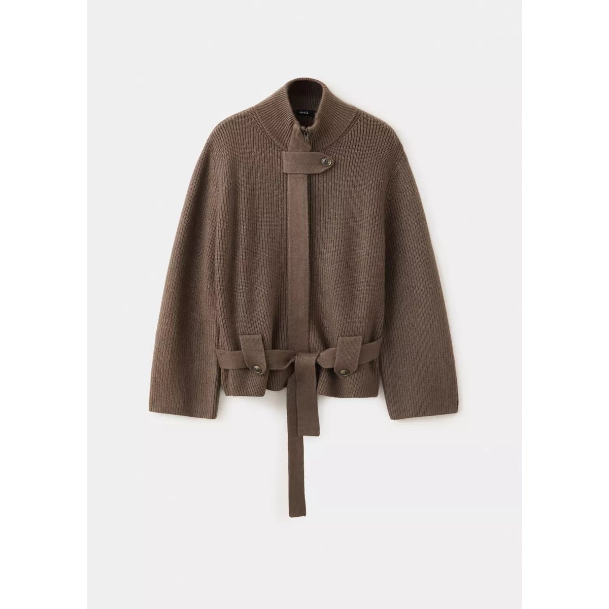 Gilet maille ceinture chocolat, MANGO