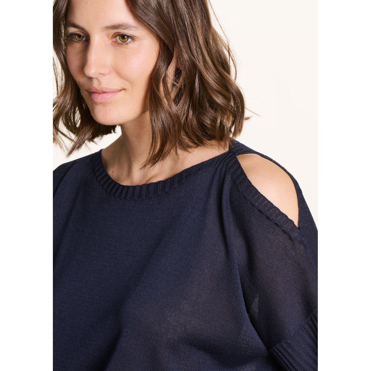 Pull manches courtes maille irisée marine, LA FEE MARABOUTEE