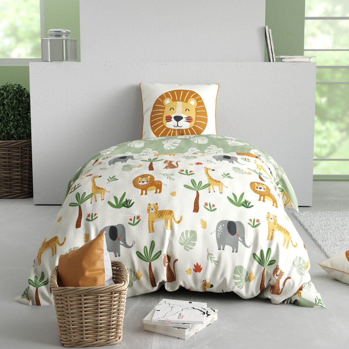Parure housse de couette 100% coton, SAVANE vert, C DESIGN HOME TEXTILE