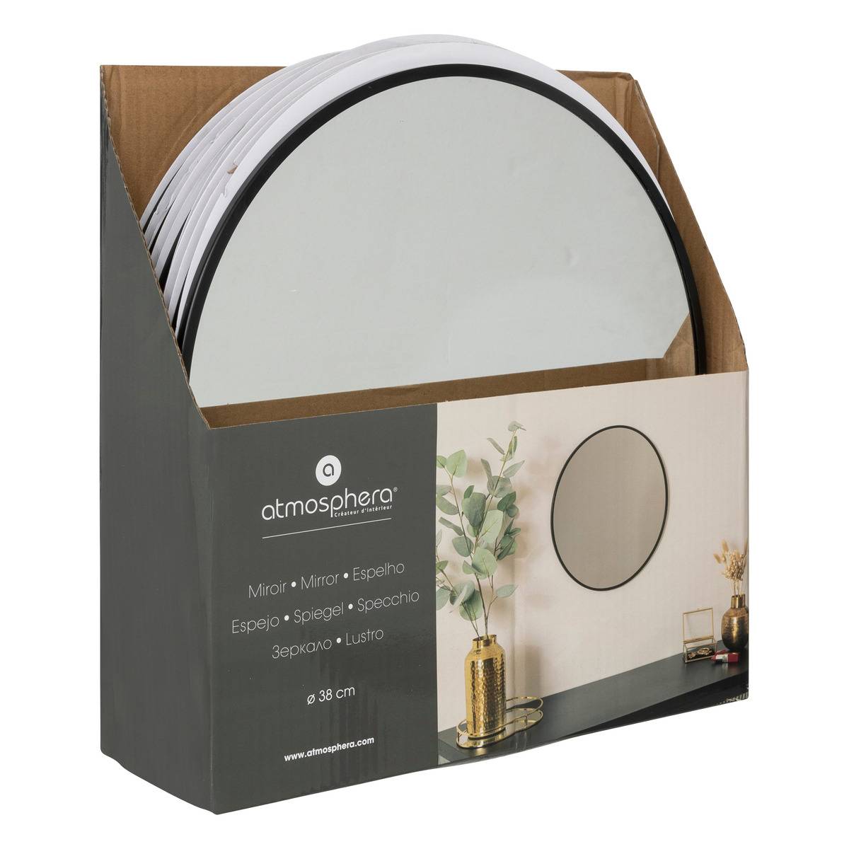 Miroir rond cadre en métal 38cm ALICE noir, ATMOSPHERA
