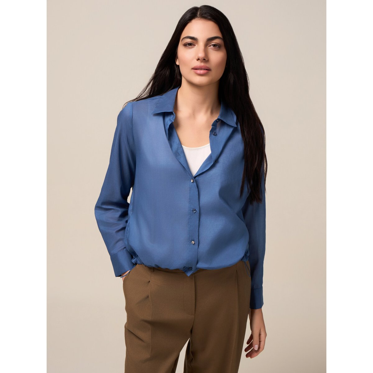Chemise avec cordon de serrage au bas bleu, OLTRE