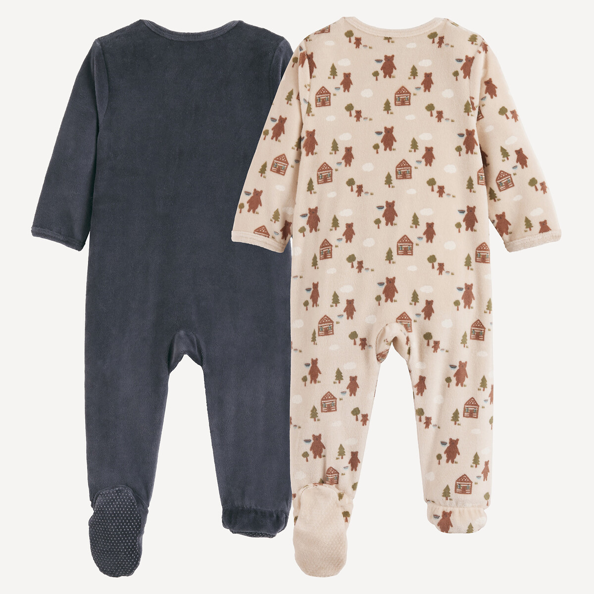 Lot de 2 pyjamas 1 pièce, en velours, motif ours assortis, LA REDOUTE COLLECTIONS