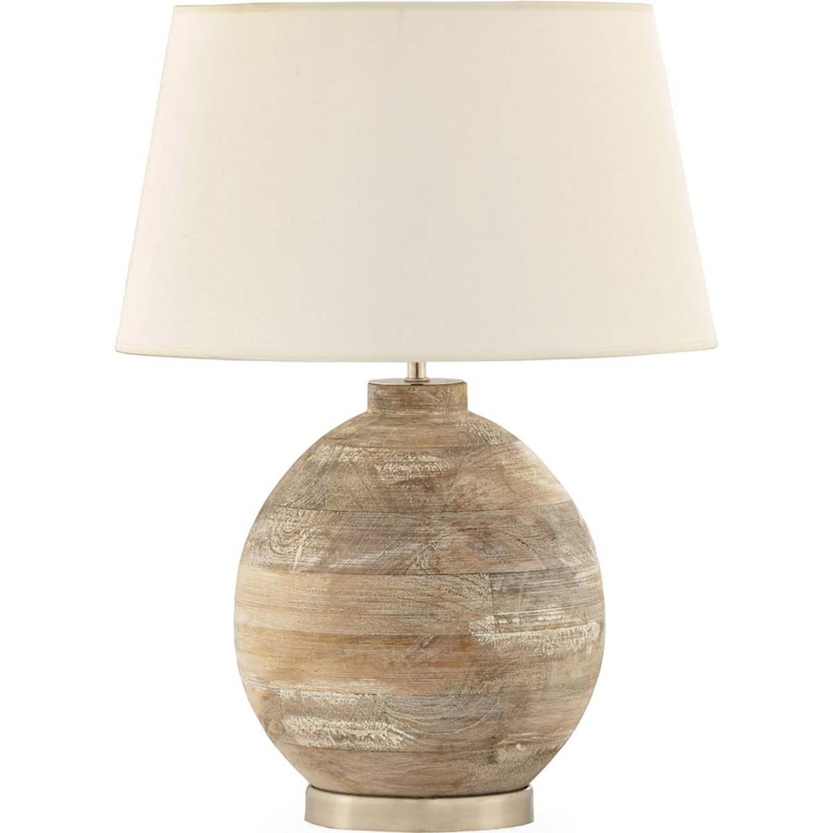 Lampe de table en bois de manguier et métal blanc lavage et argent, RECOLLECTION