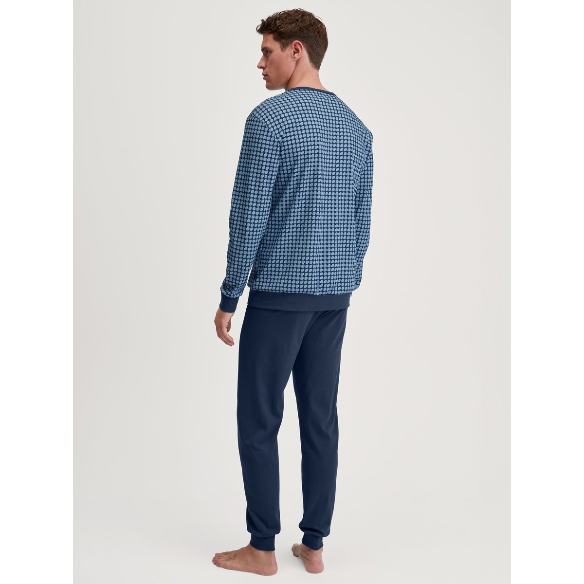 Pyjama avec bords élastiques manches longues Coton RELAX STREAMLINE insigne bleu, CALIDA