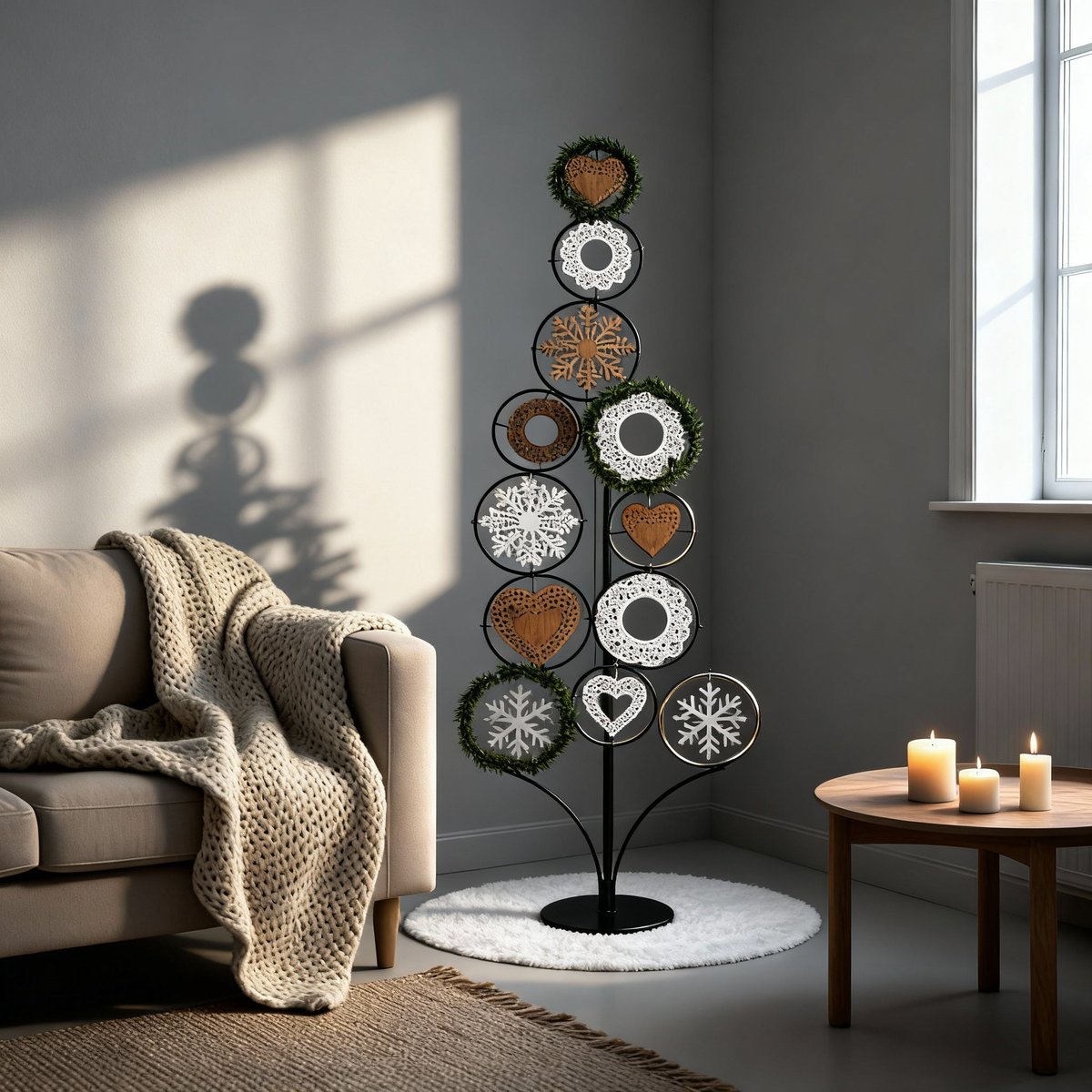 Arbre de noël décoratif en bois H90 beige, SIA DECO