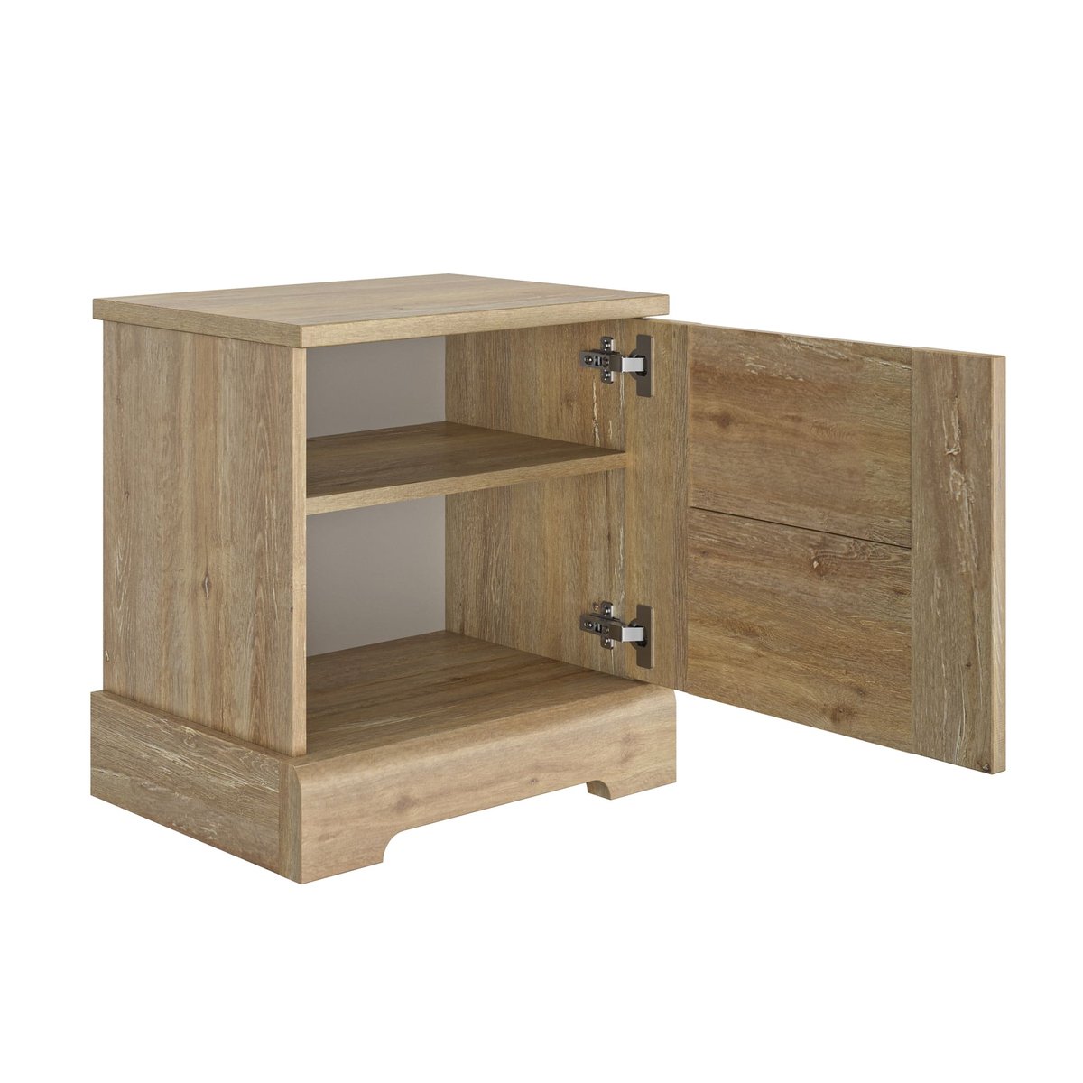 Chevet 1 porte effet châtaignier bois clair, TERRE DE NUIT