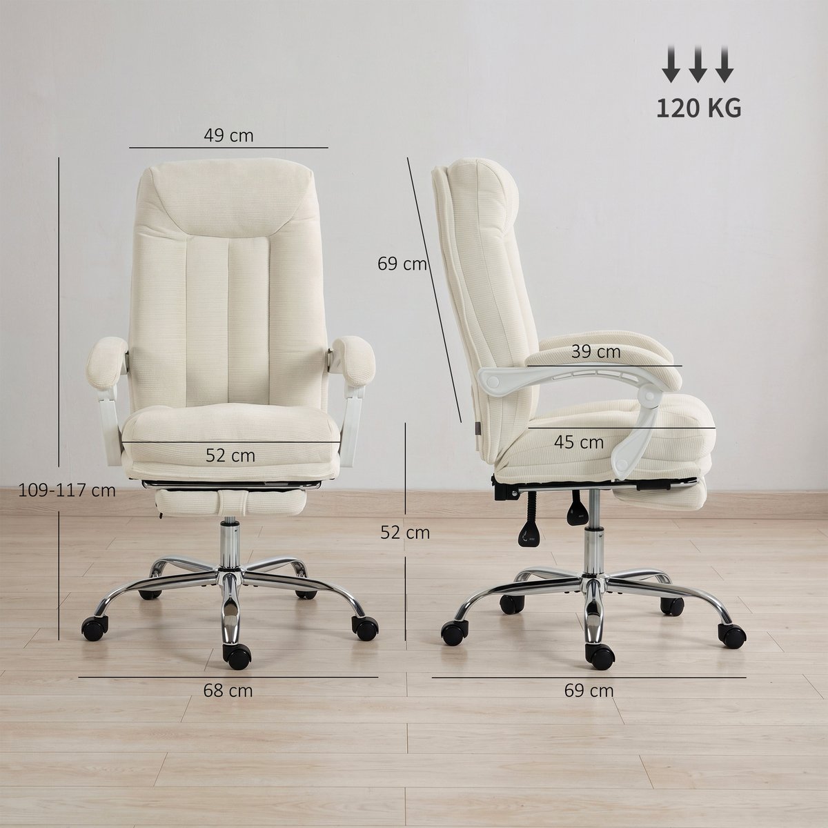 Chaise de bureau Chenille Crème crème, argent, HOMCOM