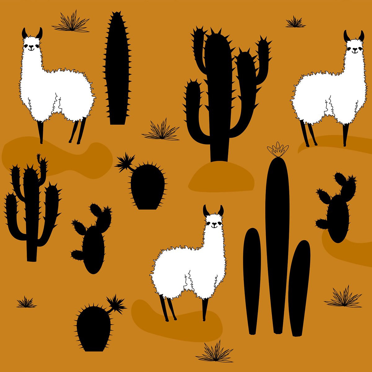 Affiche illustration lama et cactus toile imprimée, HEXOA