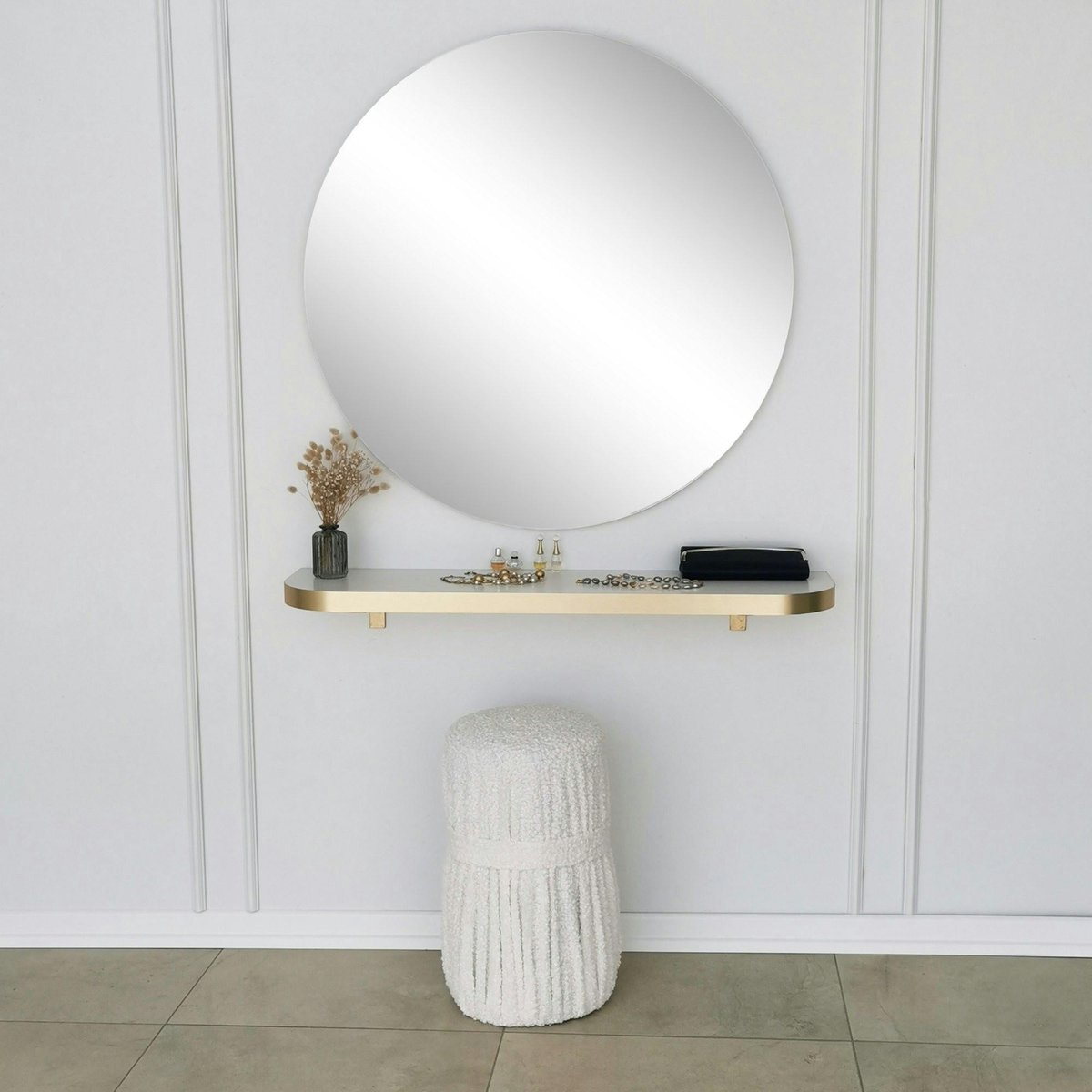 Miroir rond moderne avec bordure dorée Ø90 cm CODY doré, PIER IMPORT