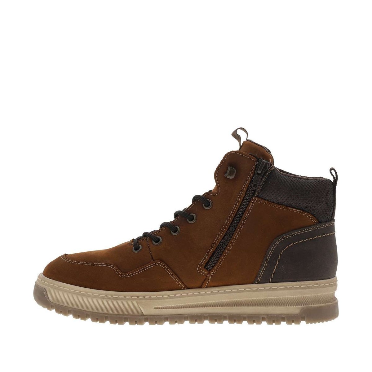 Baskets en cuir noisette à talon plat avec un zip et des lacets ronds noisette, RIEKER