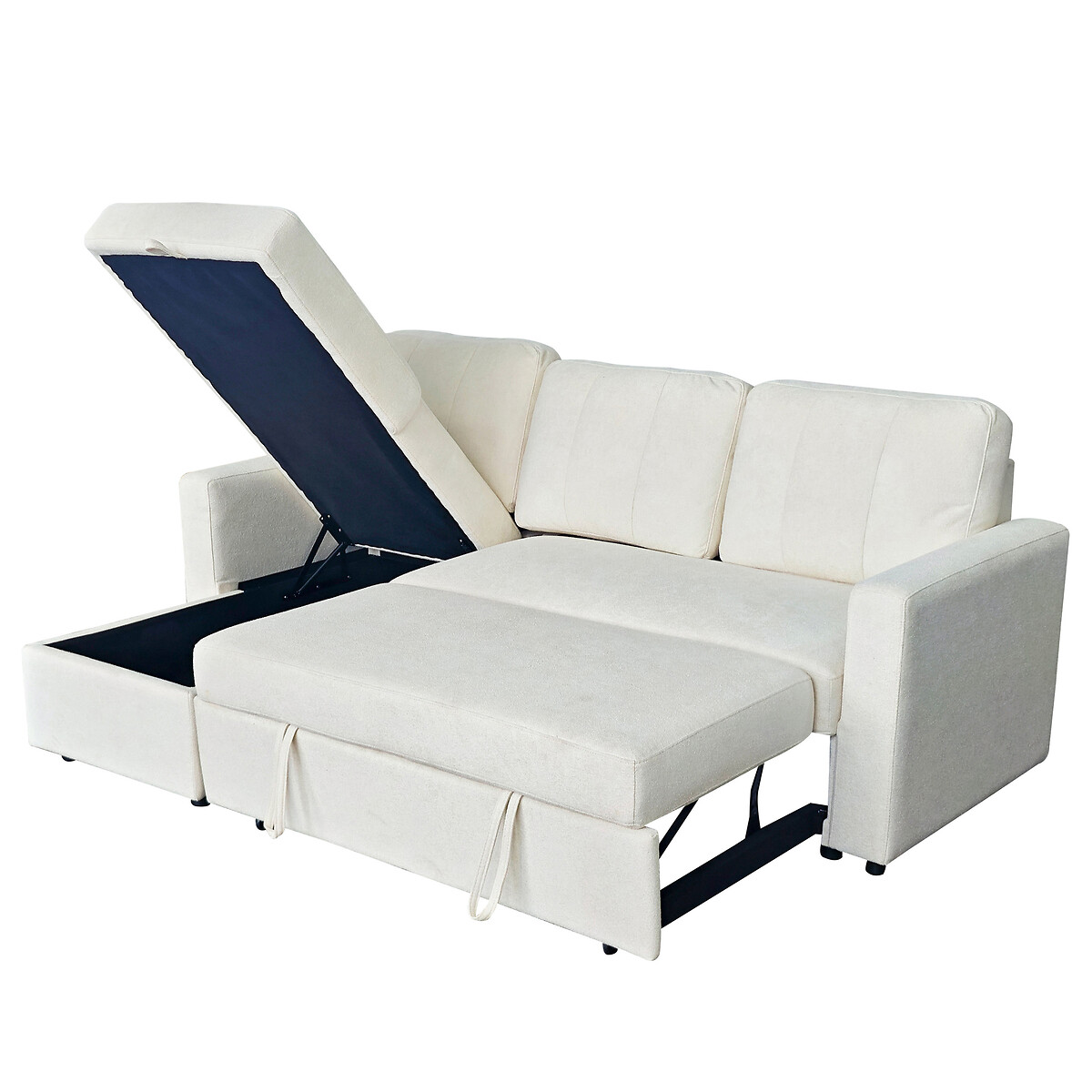 Nexis Soft Wool 3 Seater Corner Sofa Bed with Storage Chaise (Left Facing) natural, ASPIRE