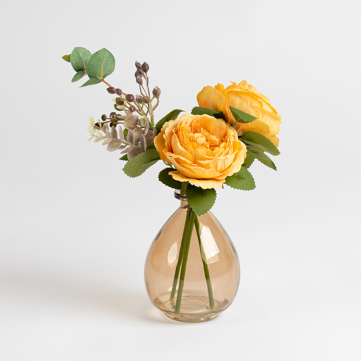 33cm Yellow Roses in Glass Vase yellow, SO'HOME
