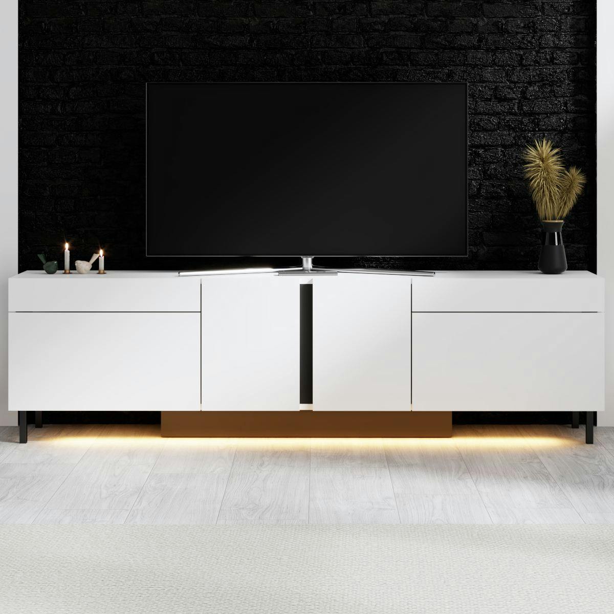 Meuble TV 180 cm, LED intégrées AURA blanc, PIER IMPORT
