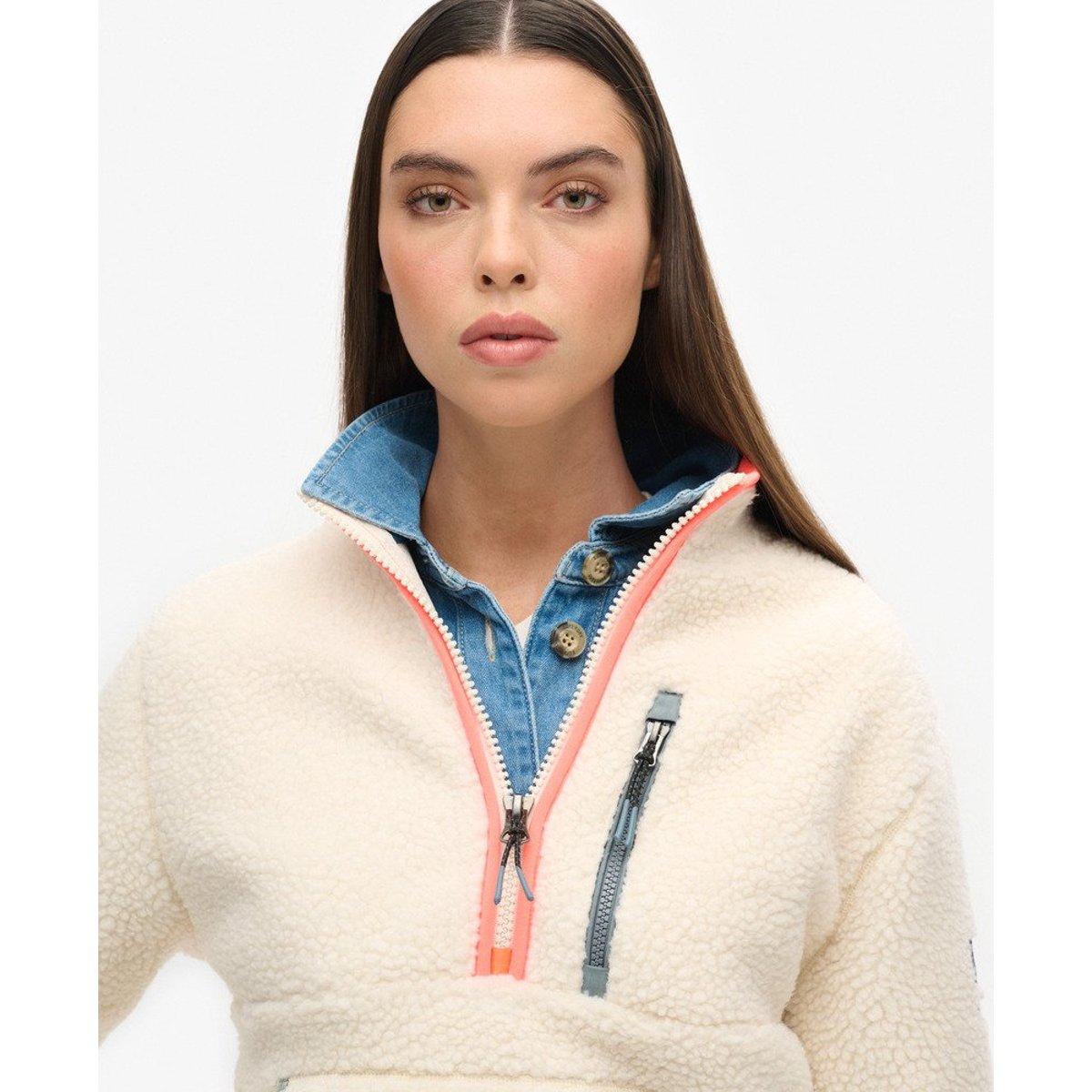 Polaire à demi-fermeture zippée Outdoor écru, SUPERDRY