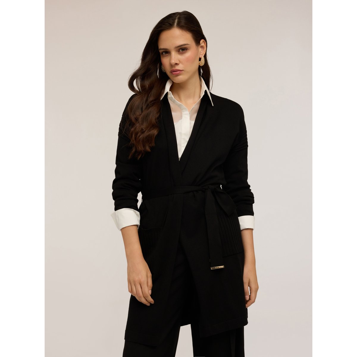 Cardigan long avec ceinture noir, MOTIVI
