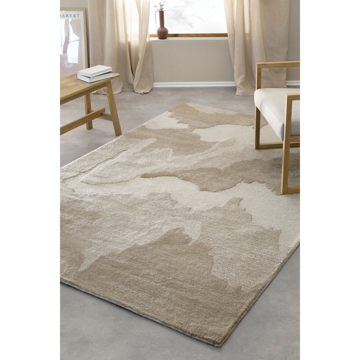 Tapis design en laine tufté main ,  CARLO beige/marron clair chiné, WECON HOME