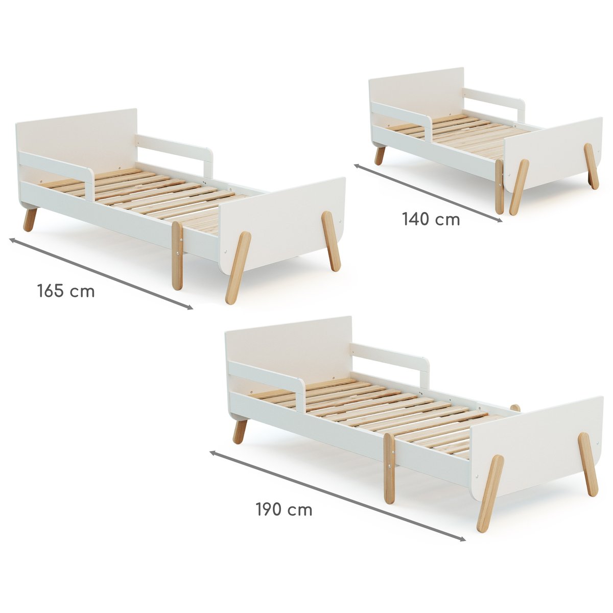Lit enfant extensible en bois 80x140-165-190 PIRATE avec matelas blanc, JURABABY