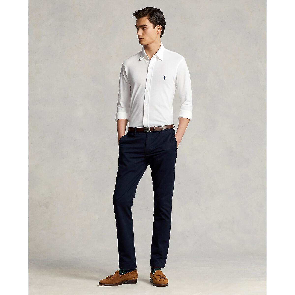 Camisa de piqué de algodón ultraligero blanco, POLO RALPH LAUREN
