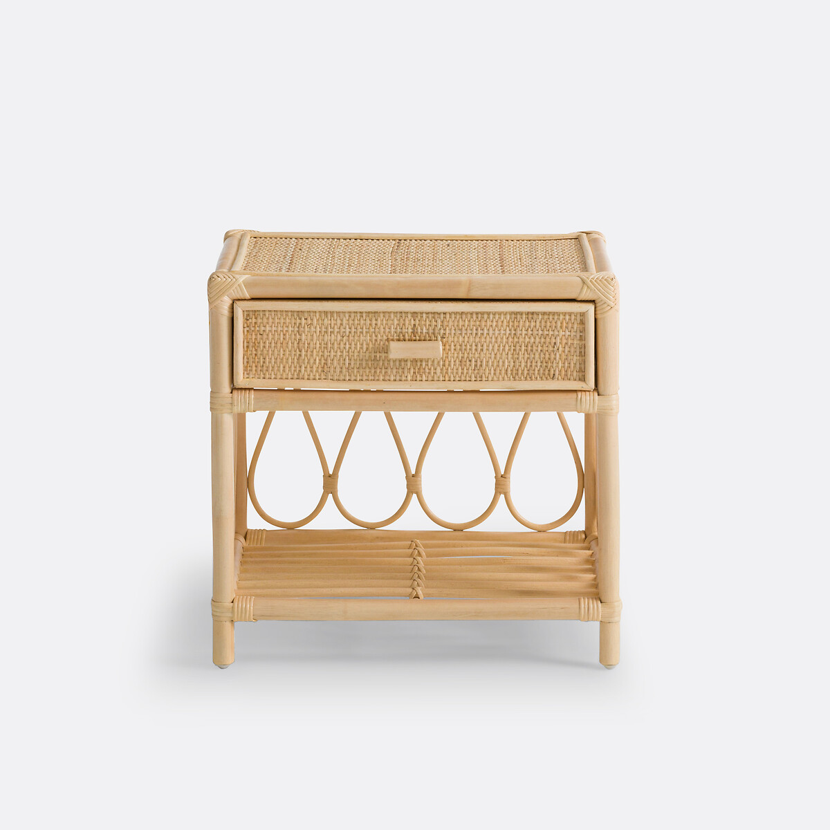 Mesita de noche con 1 cajón + 1 estante de ratán Kiara natural, LA REDOUTE INTERIEURS